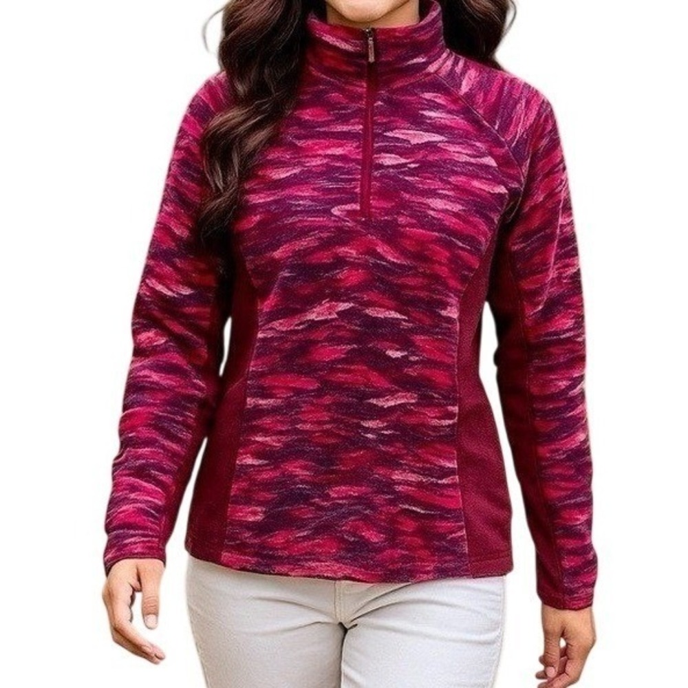 Columbia Maroon, Pink & Blue Quarter Zip Long Sleeve Pullover